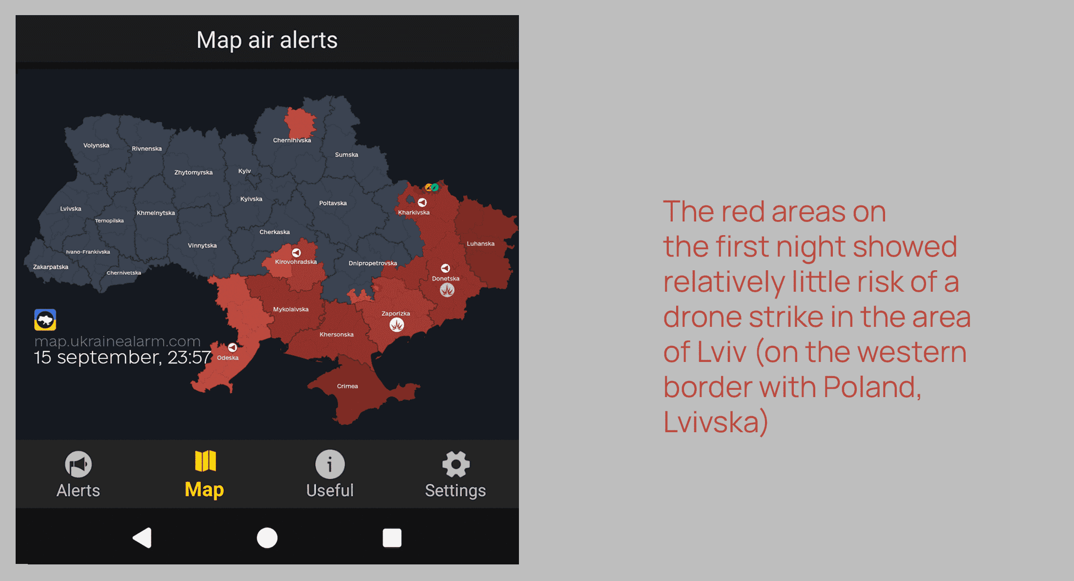 Alert App that shows when drone attacks are imminent